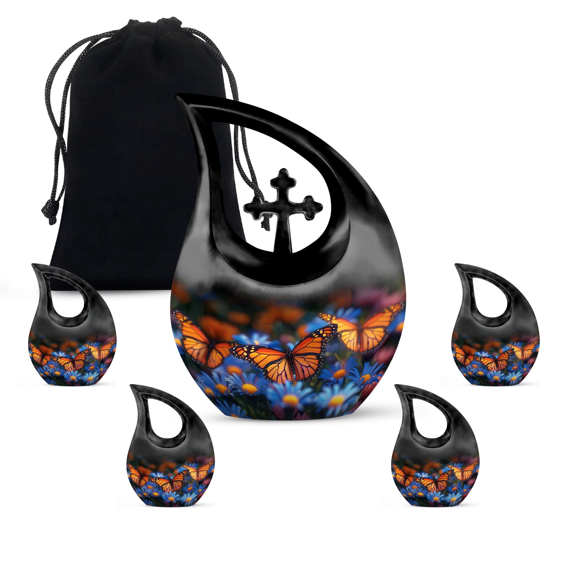 Butterfly Theme Large Urn With 4 Keepsake Urn