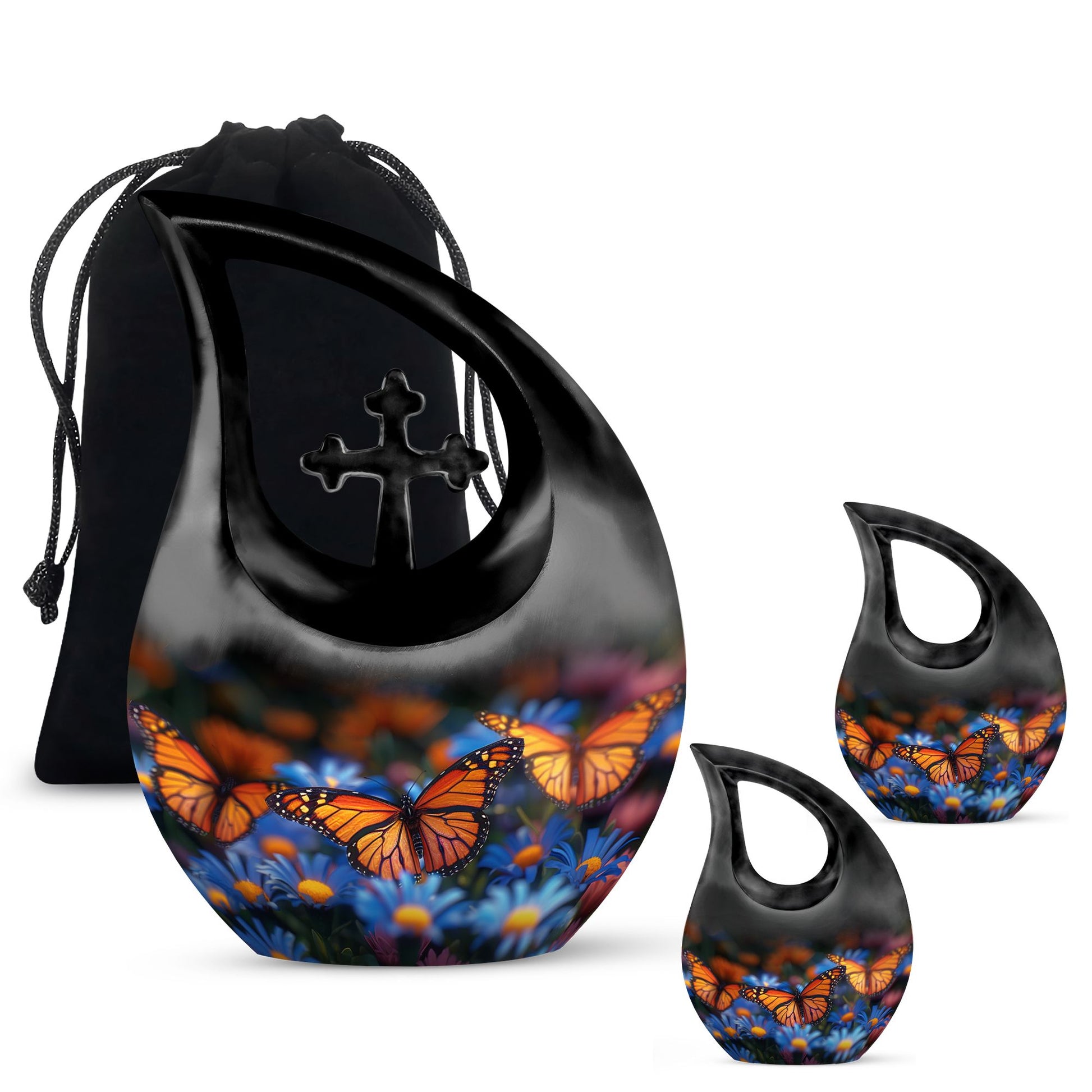 Butterfly Theme Large Urn With 2 Keepsake Urn