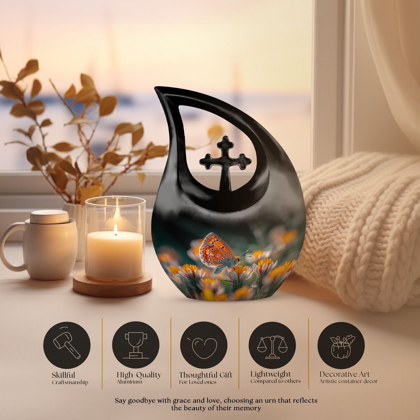 Butterfly Cross Drop Large Urn for Human Ashes
