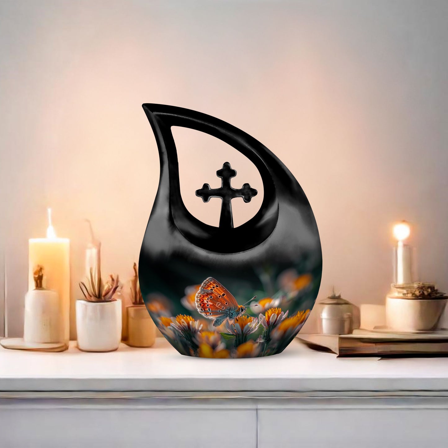 Butterfly Cross Drop Large Urn for Human Ashes