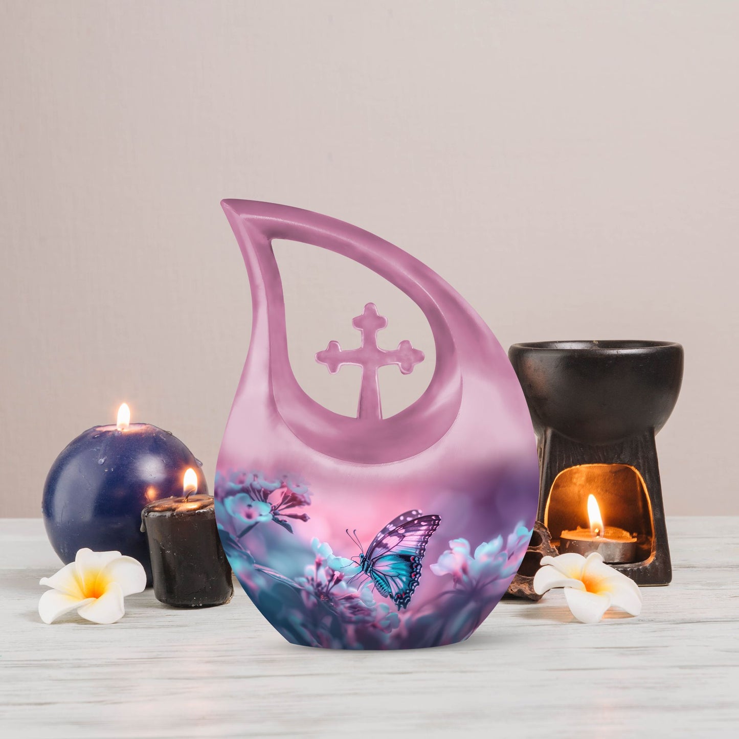 Butterfly Urn with Cross Drop design