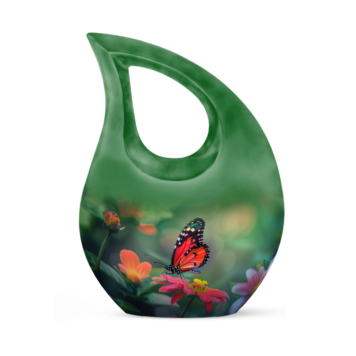 Butterfly-themed Cross Drop memorial urn for ashes