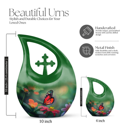 Butterfly-themed Cross Drop memorial urn for ashes