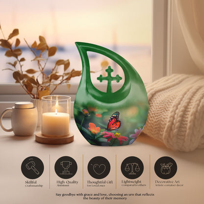 Butterfly-themed Cross Drop memorial urn for ashes