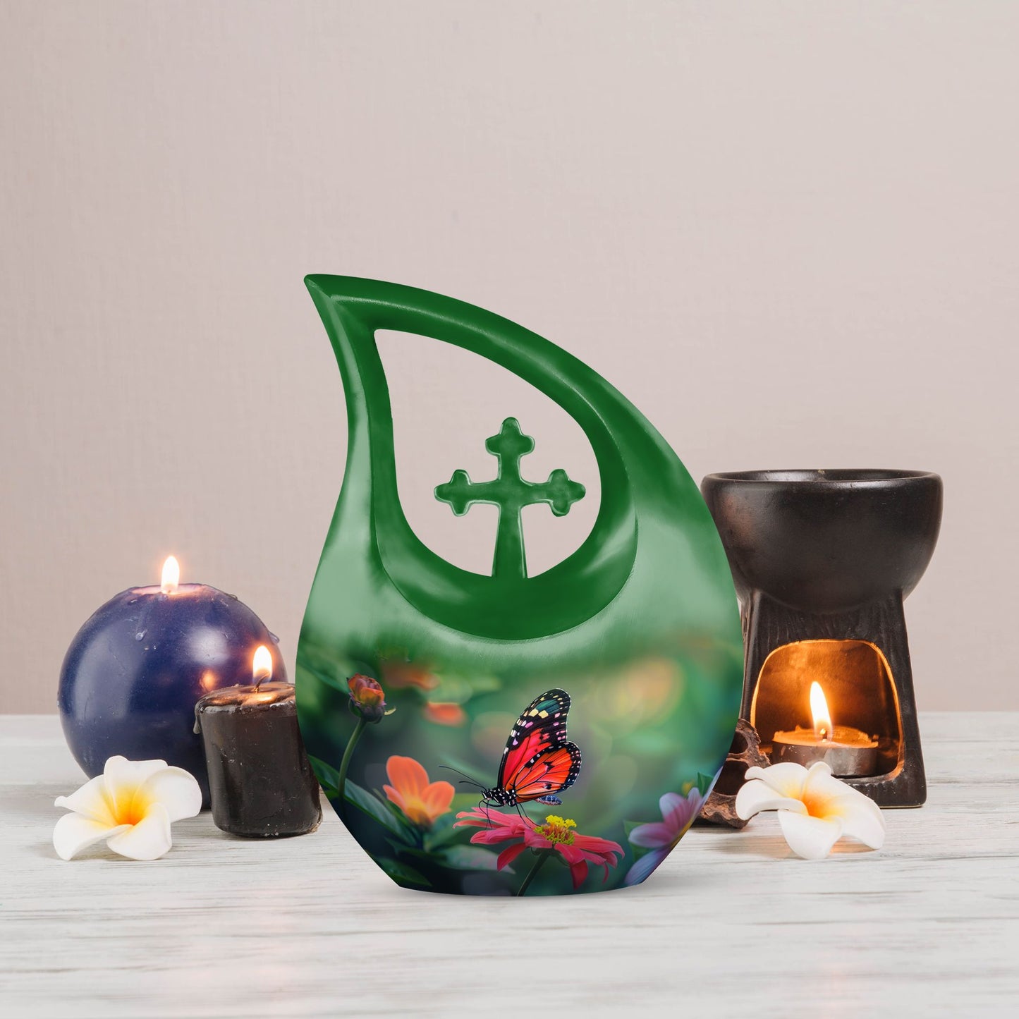 Butterfly-themed Cross Drop memorial urn for ashes