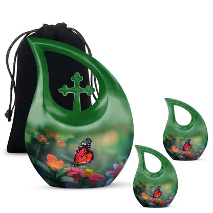 Butterfly-themed Cross Drop memorial urn for ashes