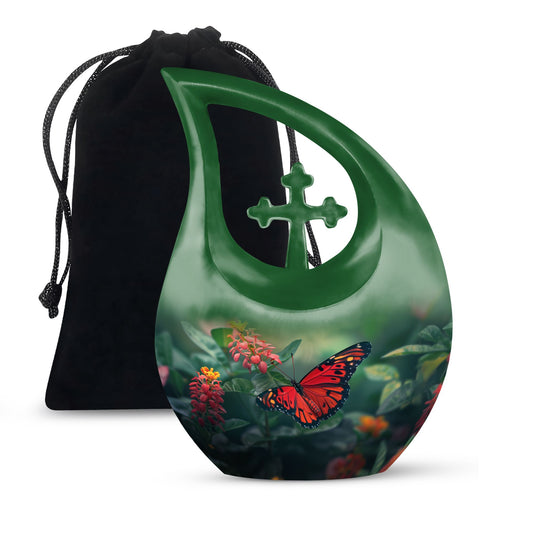Affordable 10-inch Butterfly Cross Drop Funeral Urn