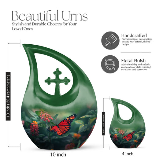 Affordable 10-inch Butterfly Cross Drop Funeral Urn