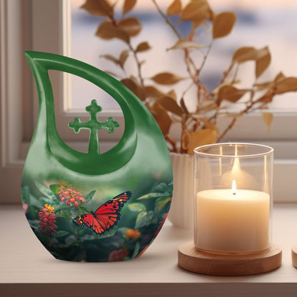 Affordable 10-inch Butterfly Cross Drop Funeral Urn
