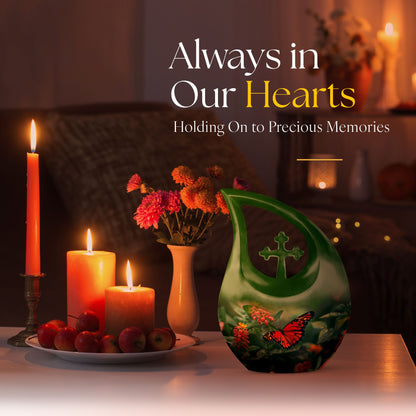 Affordable 10-inch Butterfly Cross Drop Funeral Urn
