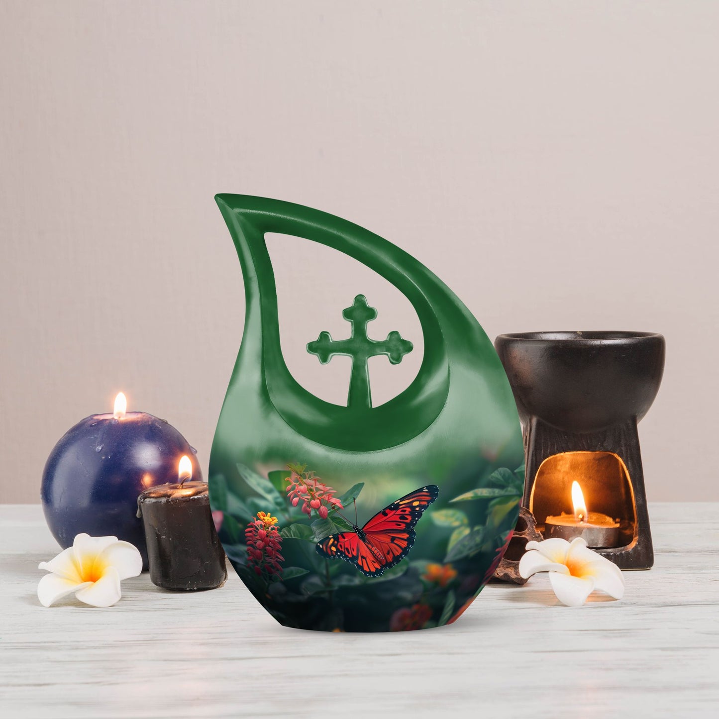Affordable 10-inch Butterfly Cross Drop Funeral Urn