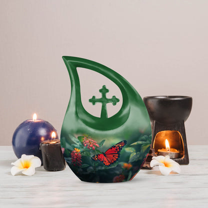 Affordable 10-inch Butterfly Cross Drop Funeral Urn