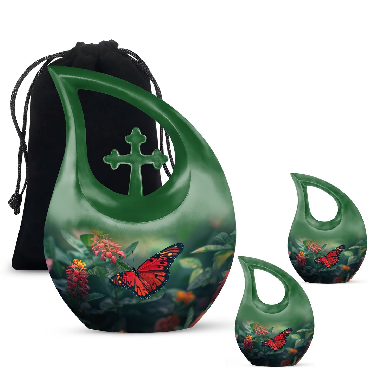 Affordable 10-inch Butterfly Cross Drop Funeral Urn