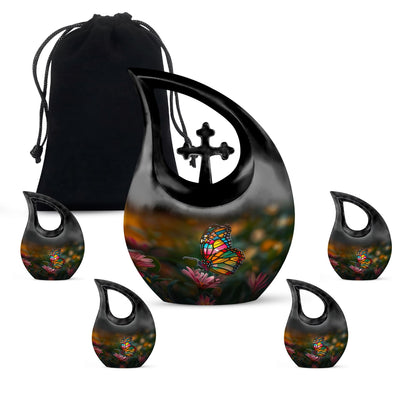 Butterfly-themed 10-inch Cross Drop memorial urn