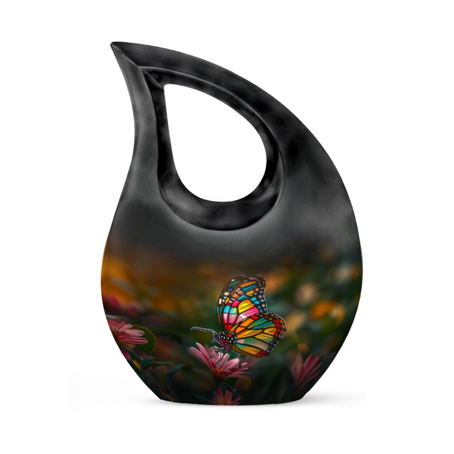 Butterfly-themed 10-inch Cross Drop memorial urn