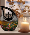 Butterfly-themed 10-inch Cross Drop memorial urn