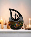 Butterfly-themed 10-inch Cross Drop memorial urn