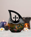 Butterfly-themed 10-inch Cross Drop memorial urn
