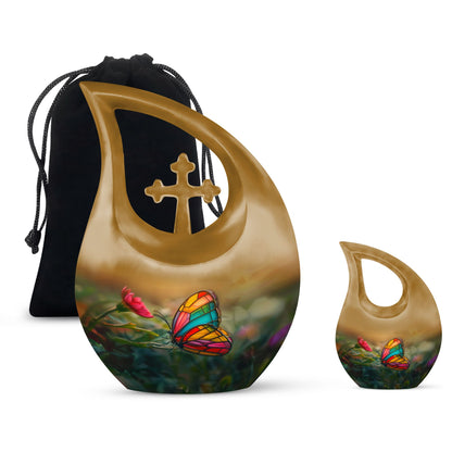 Colorful Personalized Butterfly Cremation Urn for Human Ashes - 10-inch, 220 cu in - Yatskia