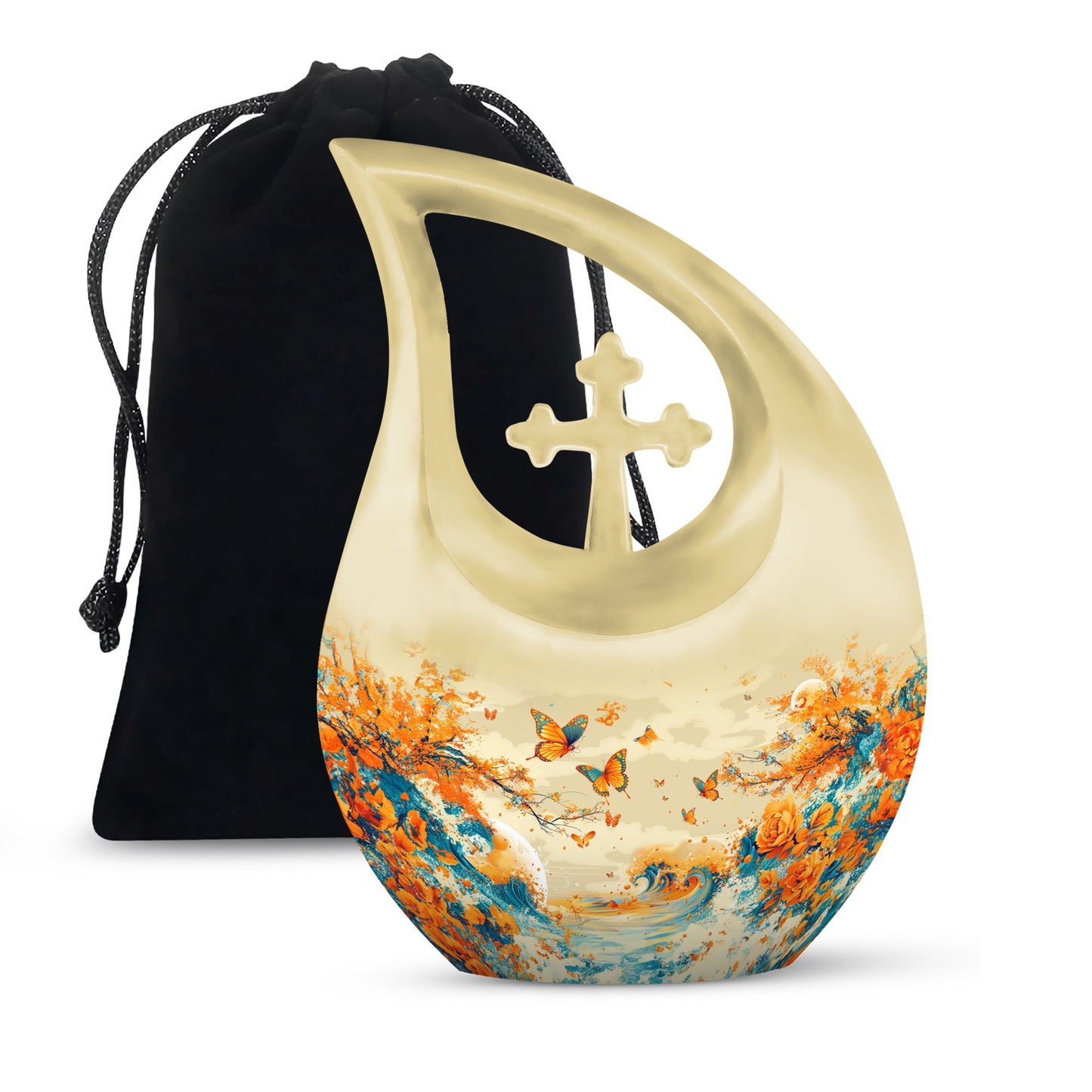 Yellow Personalized Butterfly Cremation Urn for Human Ashes - 10-inch, 220 cu in - Yatskia