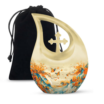 Yellow Personalized Butterfly Cremation Urn for Human Ashes - 10-inch, 220 cu in - Yatskia