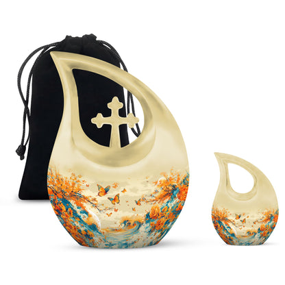 Yellow Personalized Butterfly Cremation Urn for Human Ashes - 10-inch, 220 cu in - Yatskia