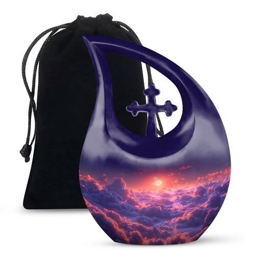 Clouds Urn with Cross Drop Design Urn