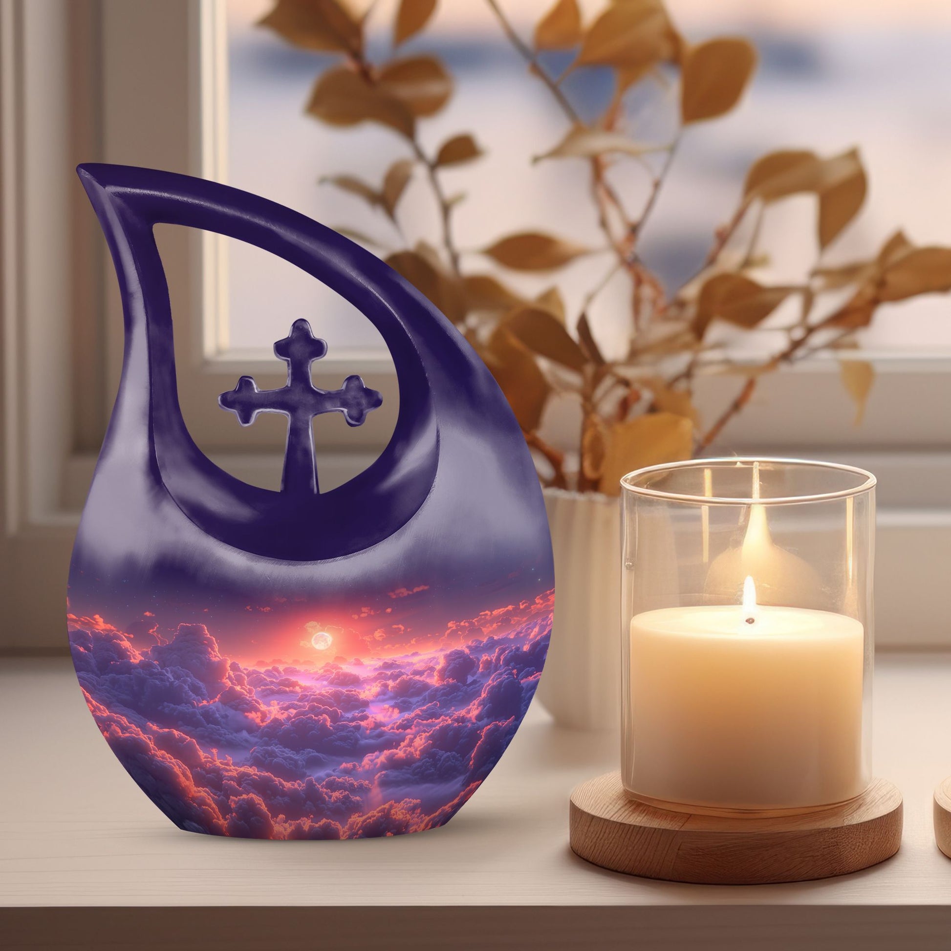 Clouds Urn with Cross Drop Design Urn