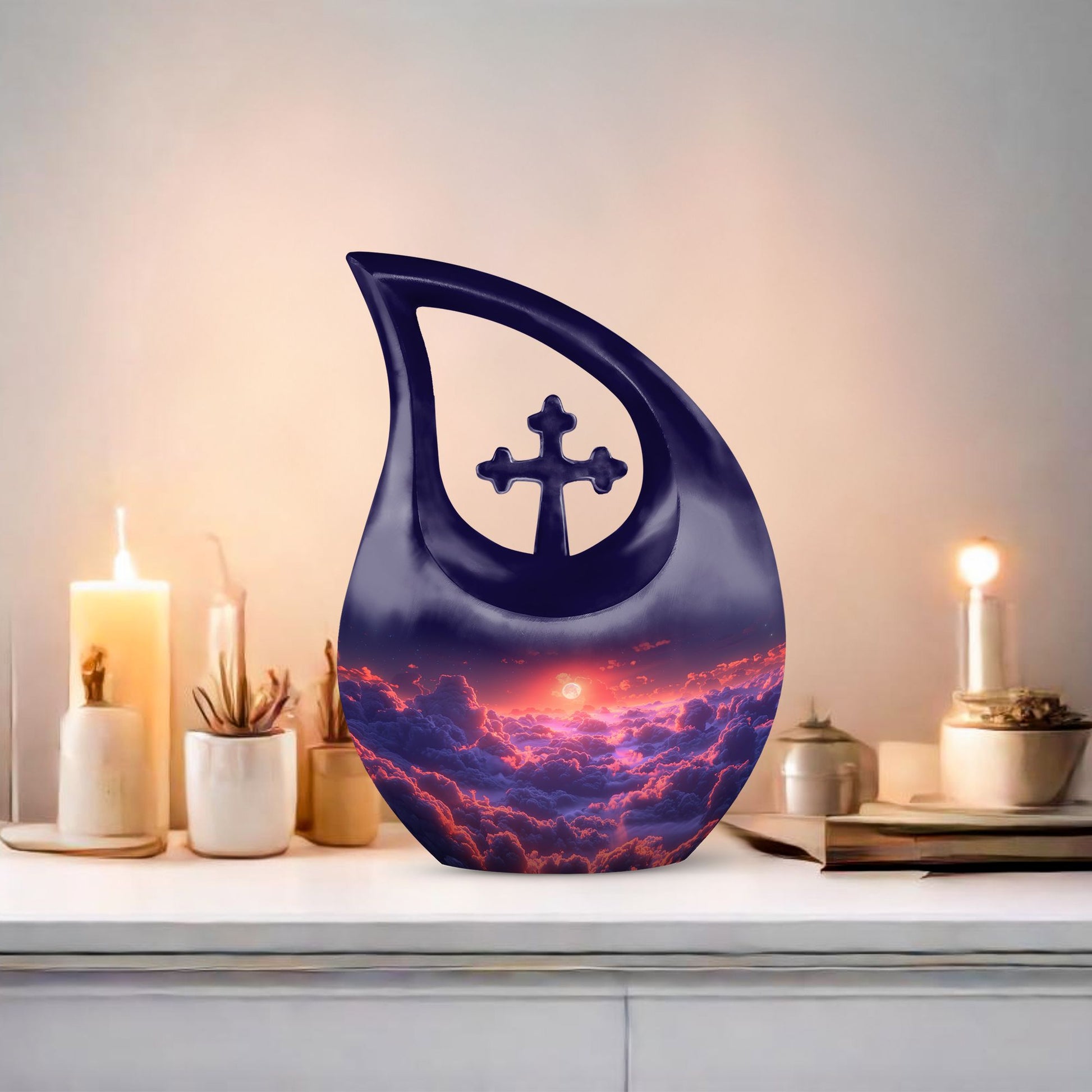 Clouds Urn with Cross Drop Design Urn
