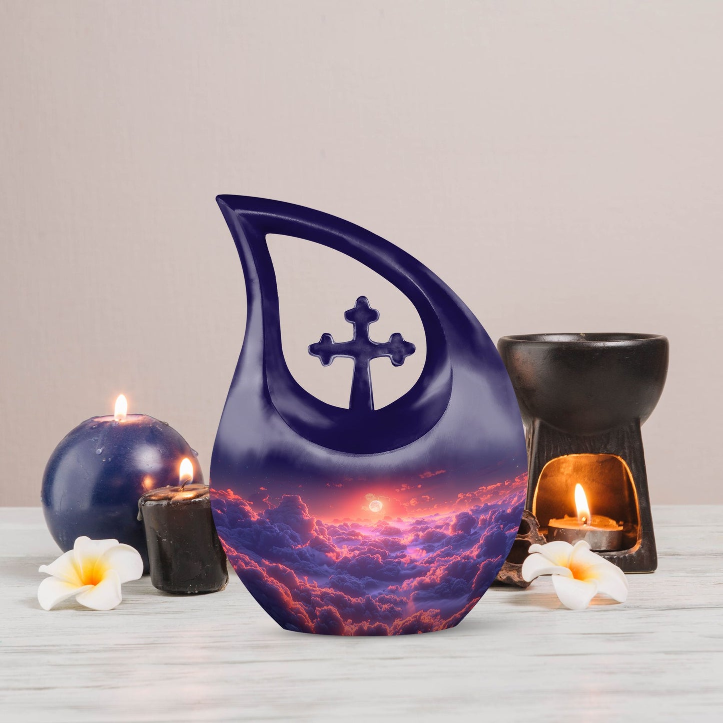 Clouds Urn with Cross Drop Design Urn