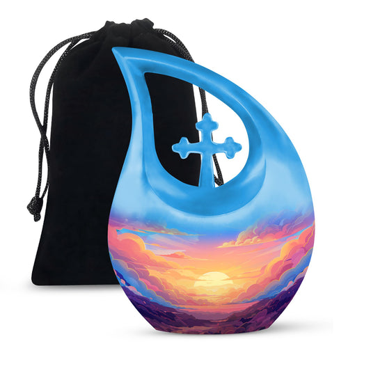 Clouds Urn featuring cross drop design for memorial urn