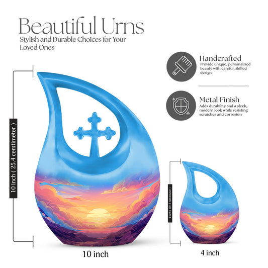 Clouds Urn featuring cross drop design for memorial urn