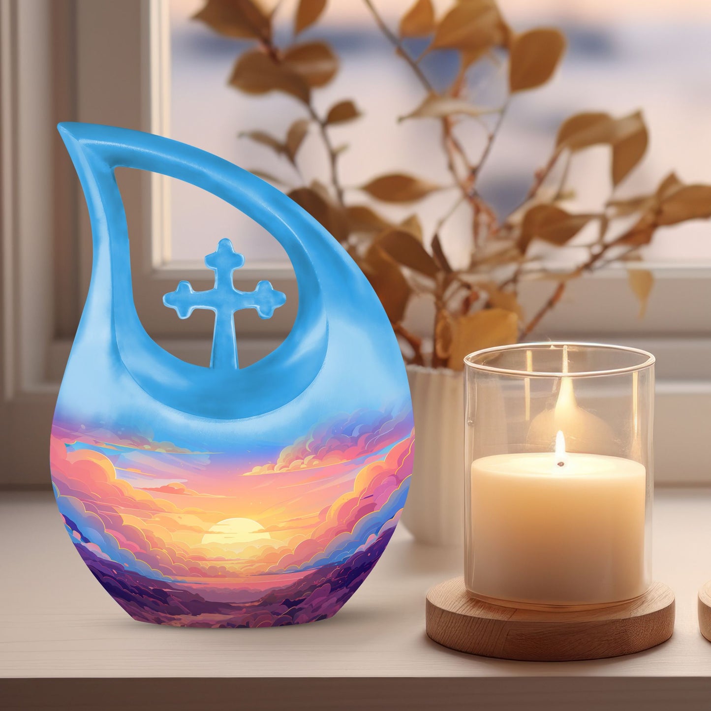 Clouds Urn featuring cross drop design for memorial urn