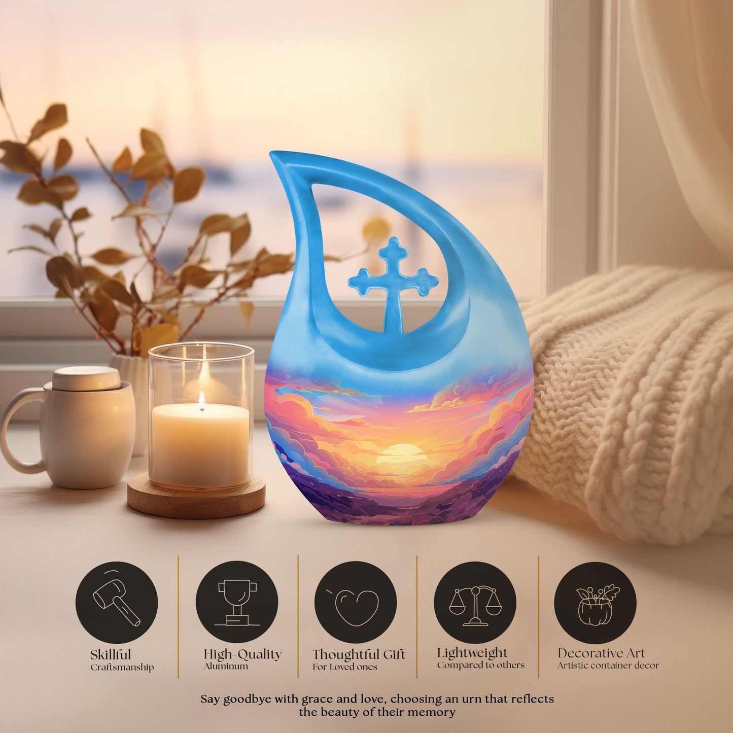 Clouds Urn featuring cross drop design for memorial urn