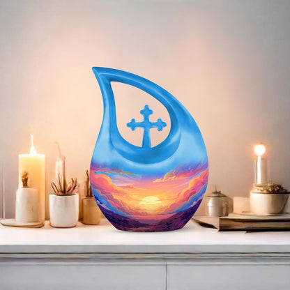 Clouds Urn featuring cross drop design for memorial urn