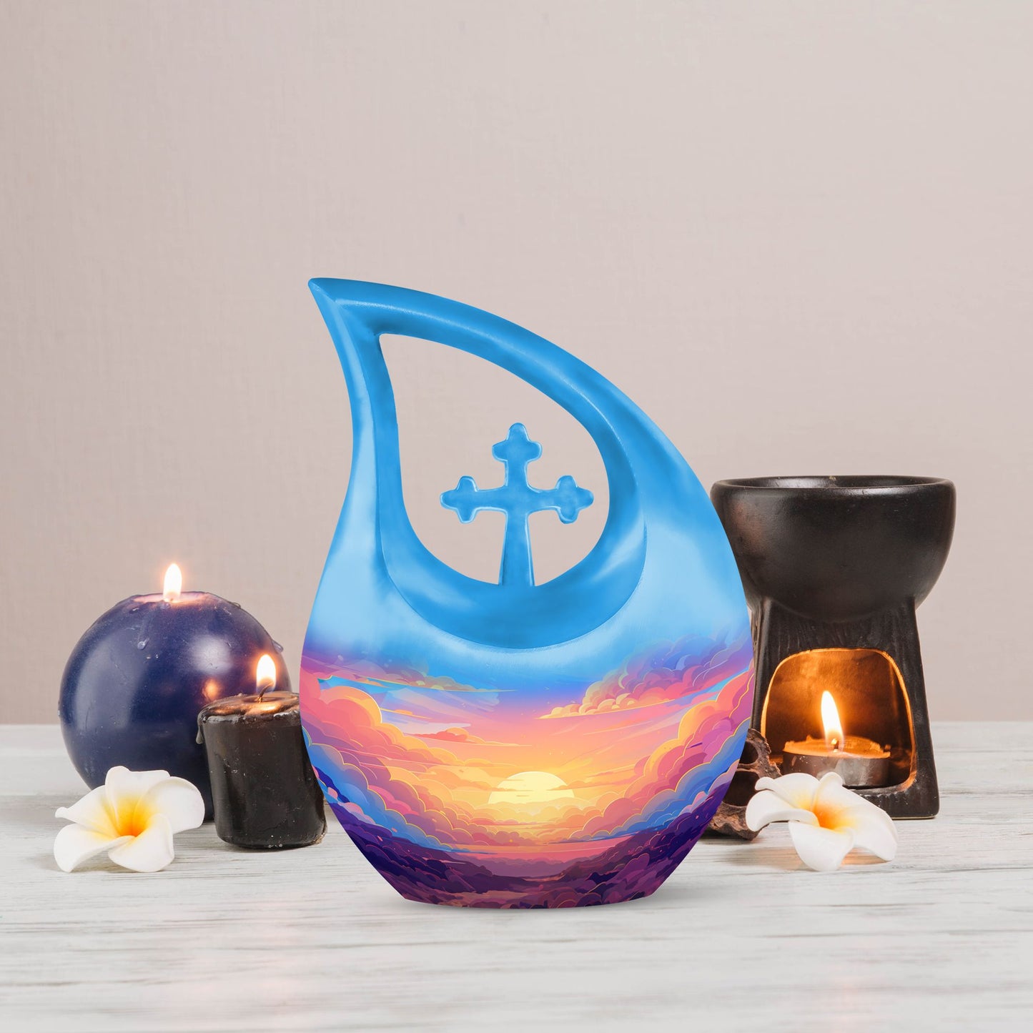Clouds Urn featuring cross drop design for memorial urn