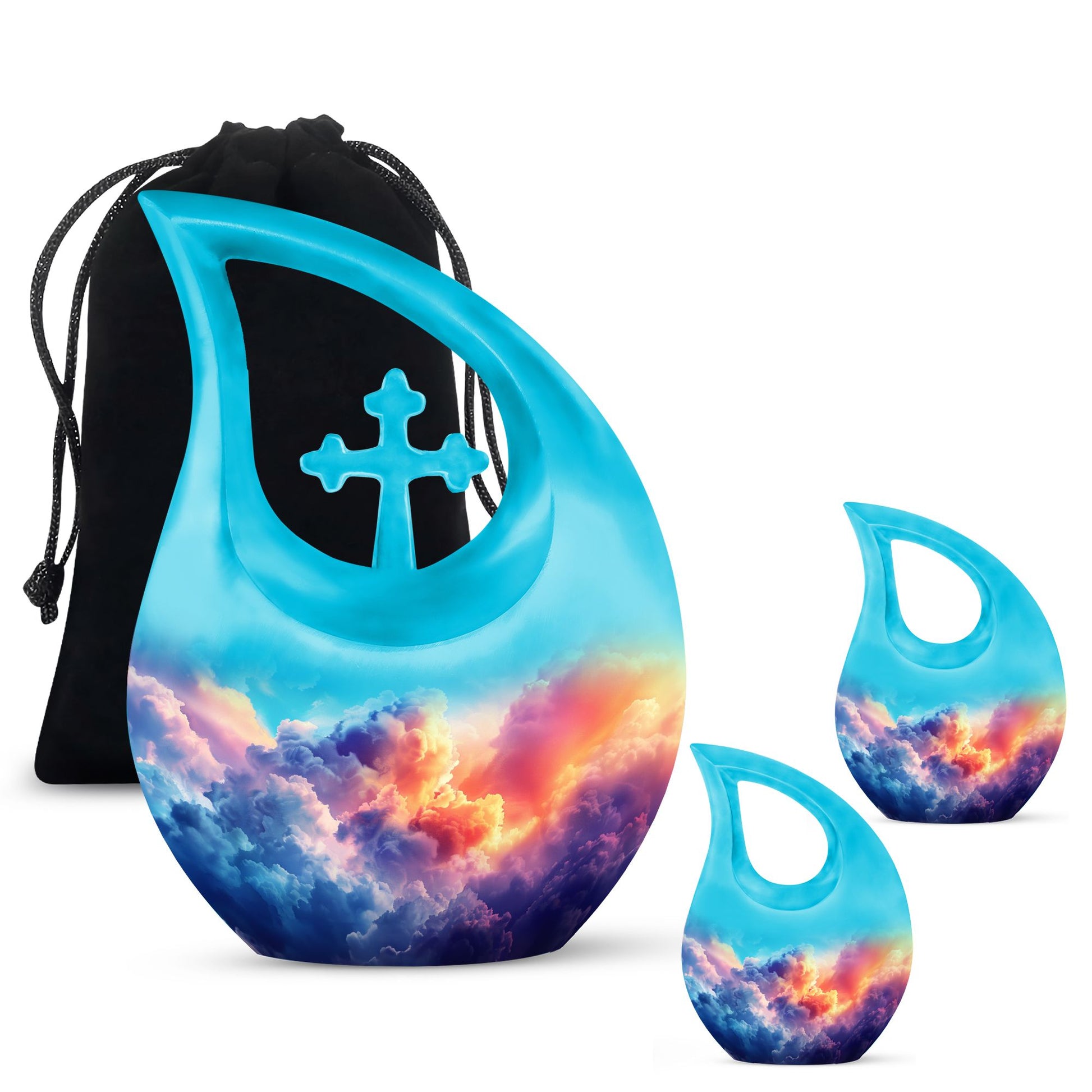 Clouds Theme Large Urn With 2 Keepsake Urn