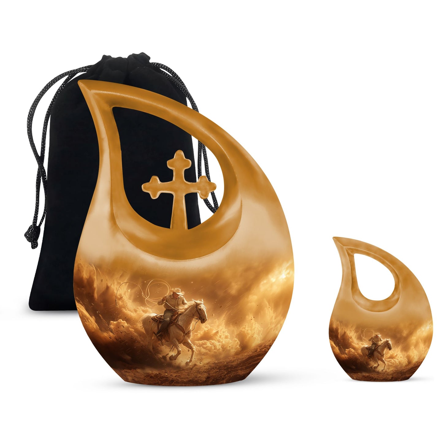 Cowboy Theme Large Urn With 1 Keepsake Urn