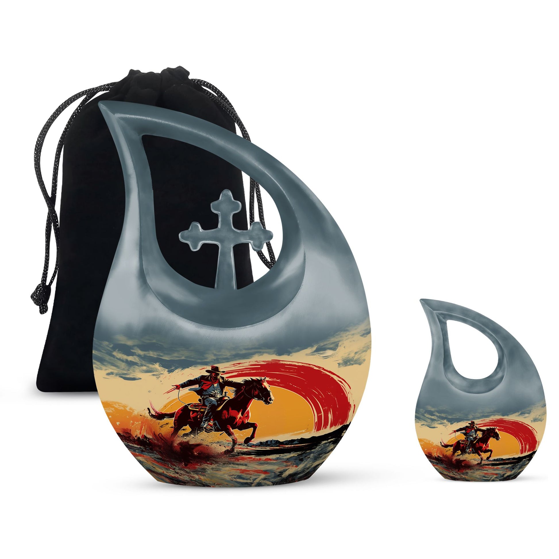 Cowboy Theme Large Urn With 1 Keepsake Urn