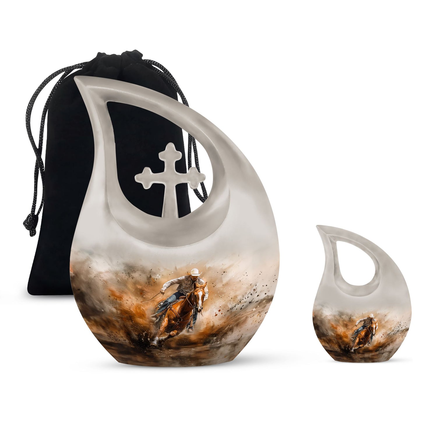 Cowboy Theme Large Urn With 1 Keepsake Urn