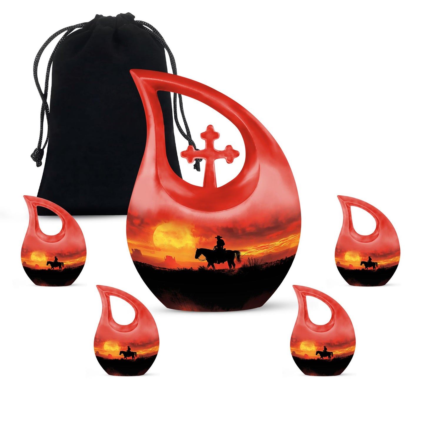 Cowboy Theme Large Urn With 4 Keepsake Urn