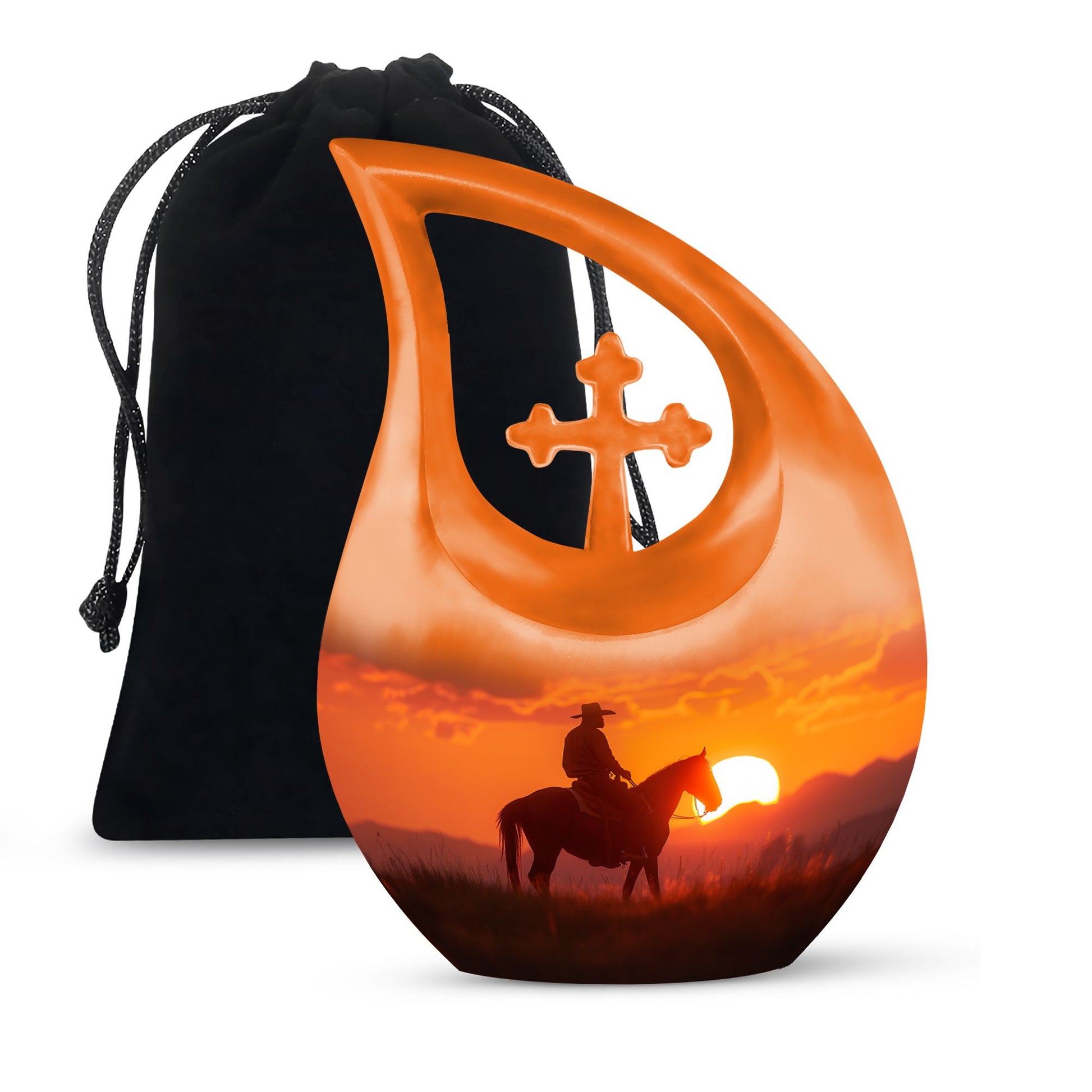 Cowboy Sunset Cremation Urn For Funeral – Western Horseback Memorial Urn