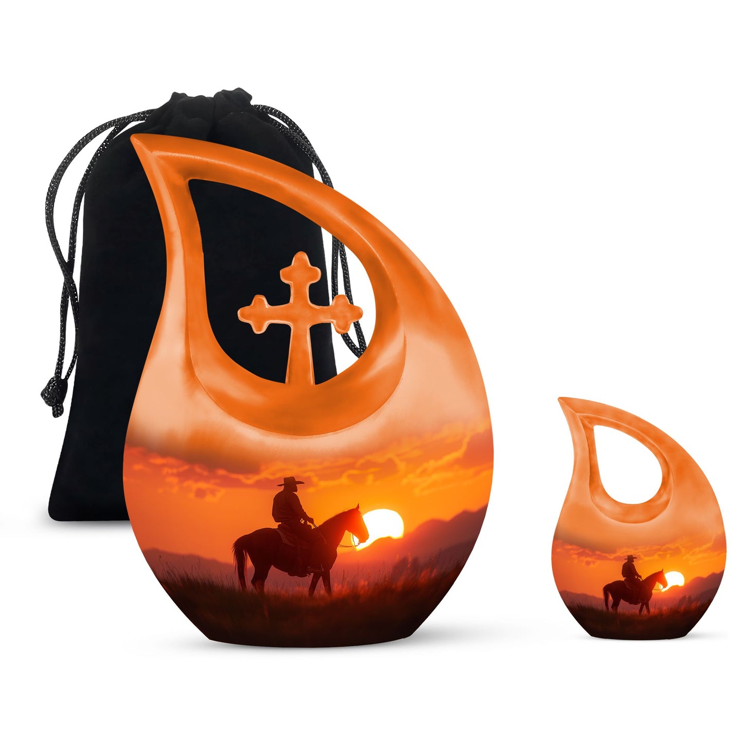 Cowboy Theme Large Urn With 1 Keepsake Urn