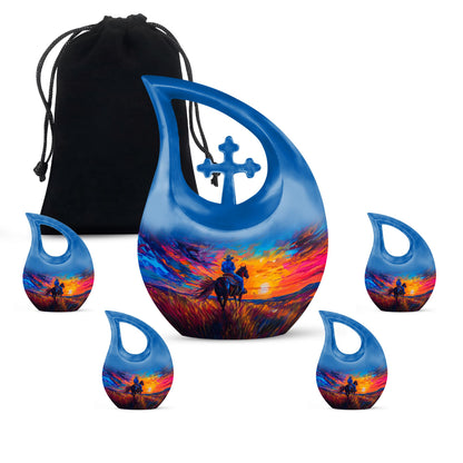 Cowboy Theme Large Urn With 4 Keepsake Urn
