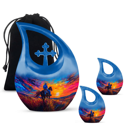 Cowboy Theme Large Urn With 2 Keepsake Urn