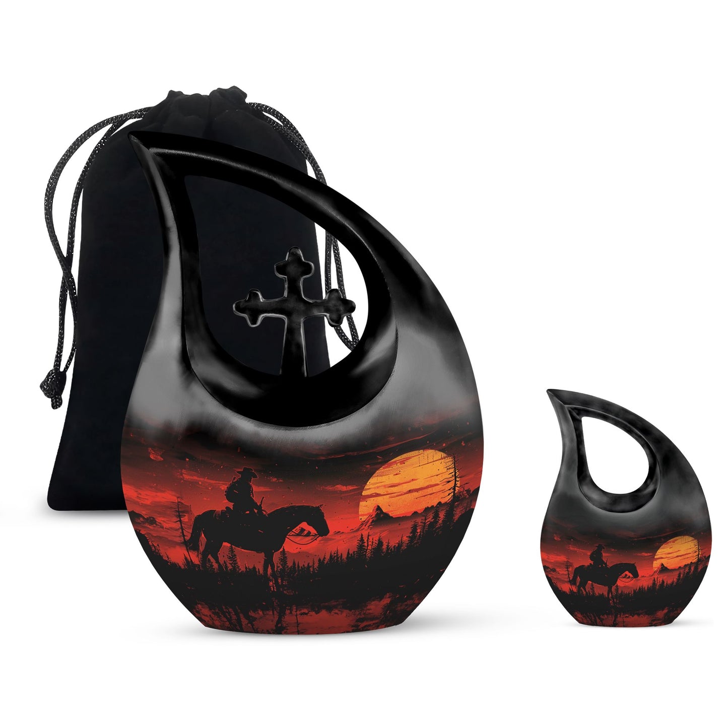 Cowboy Theme Large Urn With 1 Keepsake Urn