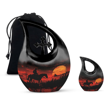 Cowboy Theme Large Urn With 1 Keepsake Urn