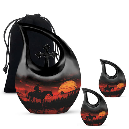 Cowboy Theme Large Urn With 2 Keepsake Urn