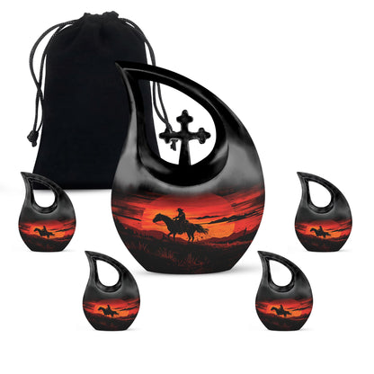 Cowboy Theme Large Urn With 4 Keepsake Urn