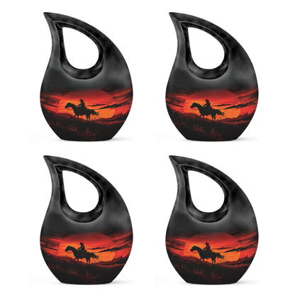 10-inch Cowboy-themed Large Urn with Aluminium Cross Drop design for ashes, includes velvet pouch